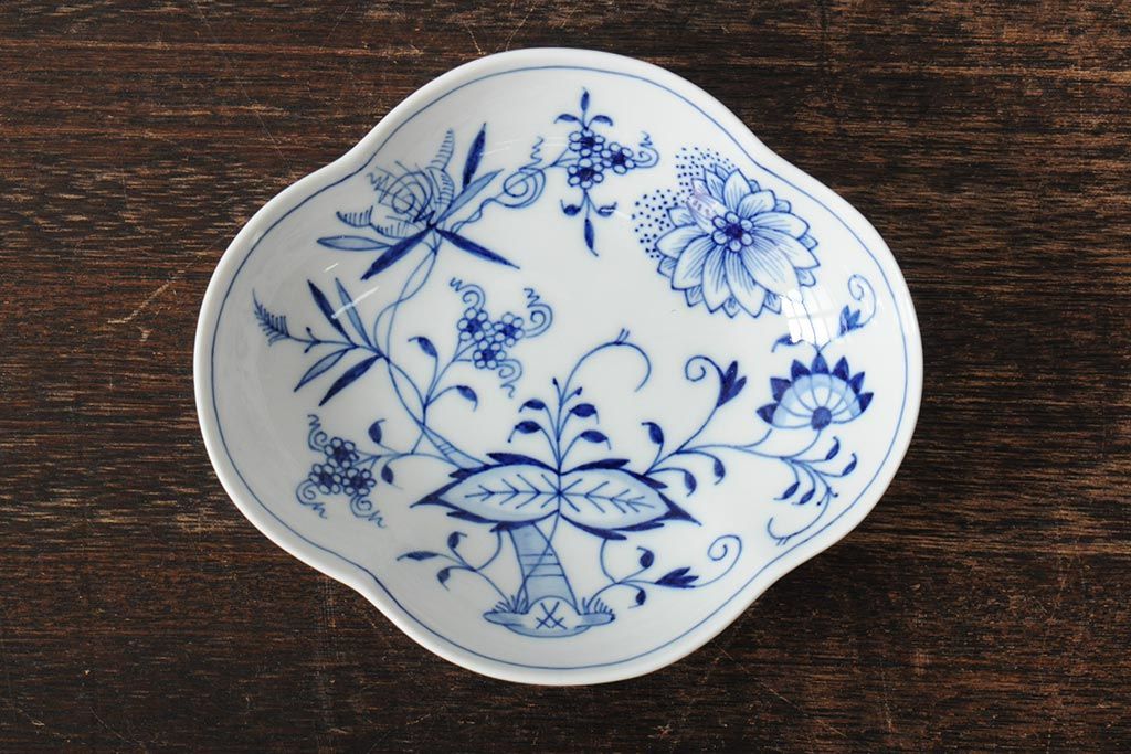 中古　MEISSEN(マイセン)　ブルーオニオン　ディッシュ4点セット(プレート、小皿、洋食器)(R-043610)