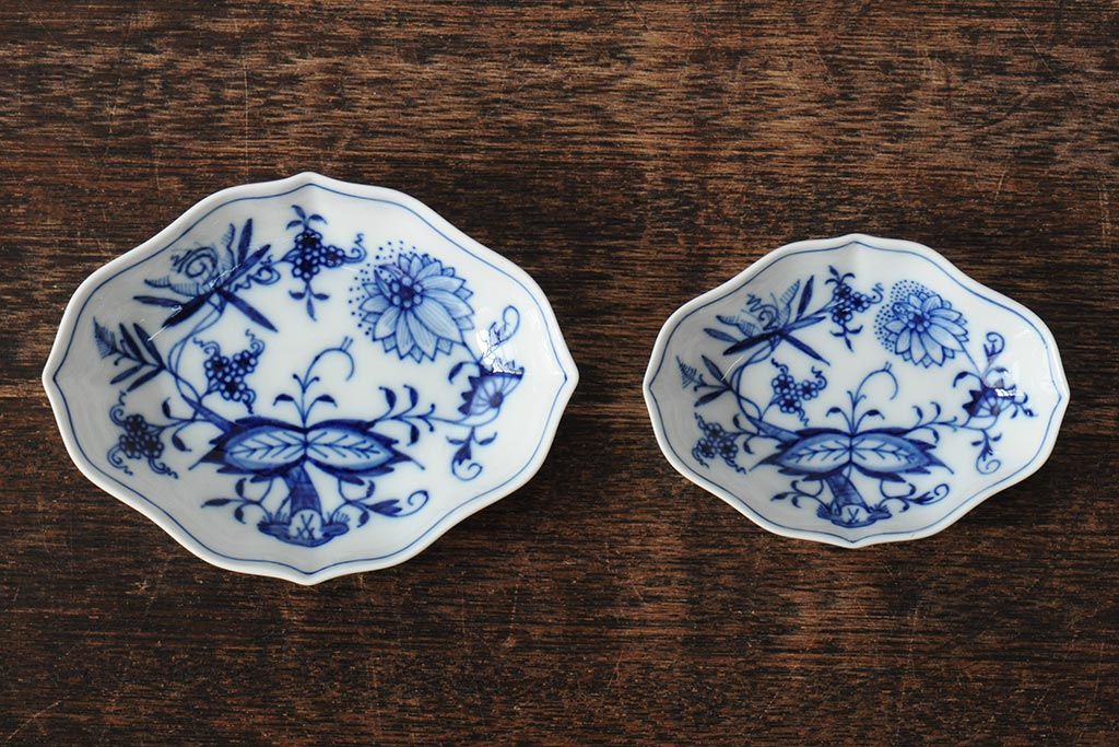 中古　MEISSEN(マイセン)　ブルーオニオン　ディッシュ4点セット(プレート、小皿、洋食器)(R-043610)