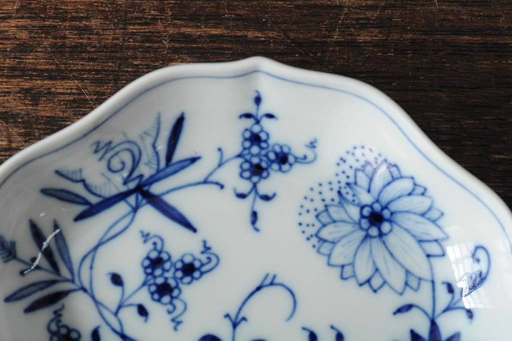 中古　MEISSEN(マイセン)　ブルーオニオン　ディッシュ4点セット(プレート、小皿、洋食器)(R-043610)