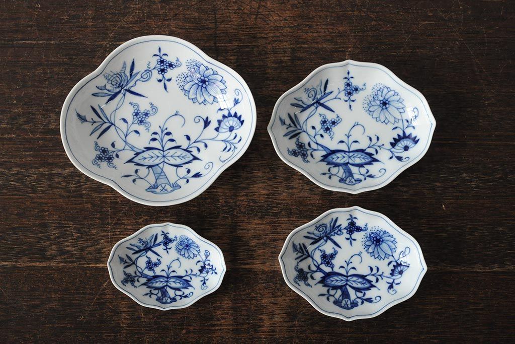 中古　MEISSEN(マイセン)　ブルーオニオン　ディッシュ4点セット(プレート、小皿、洋食器)(R-043610)