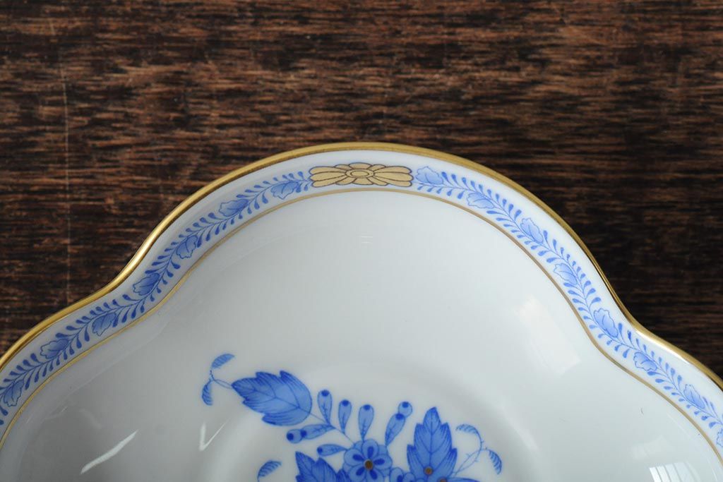 ハンガリー　HEREND(ヘレンド)　ハンドペイント　アポニー・ブルー　カップとプレート3点セット(小皿、ディッシュ、洋食器)(R-043611)