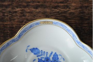 ハンガリー　HEREND(ヘレンド)　ハンドペイント　アポニー・ブルー　カップとプレート3点セット(小皿、ディッシュ、洋食器)(R-043611)