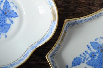 ハンガリー　HEREND(ヘレンド)　ハンドペイント　アポニー・ブルー　カップとプレート3点セット(小皿、ディッシュ、洋食器)(R-043611)