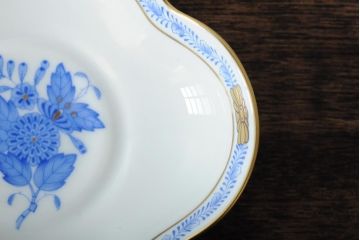 ハンガリー　HEREND(ヘレンド)　ハンドペイント　アポニー・ブルー　カップとプレート3点セット(小皿、ディッシュ、洋食器)(R-043611)