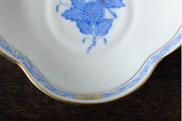 ハンガリー　HEREND(ヘレンド)　ハンドペイント　アポニー・ブルー　カップとプレート3点セット(小皿、ディッシュ、洋食器)(R-043611)