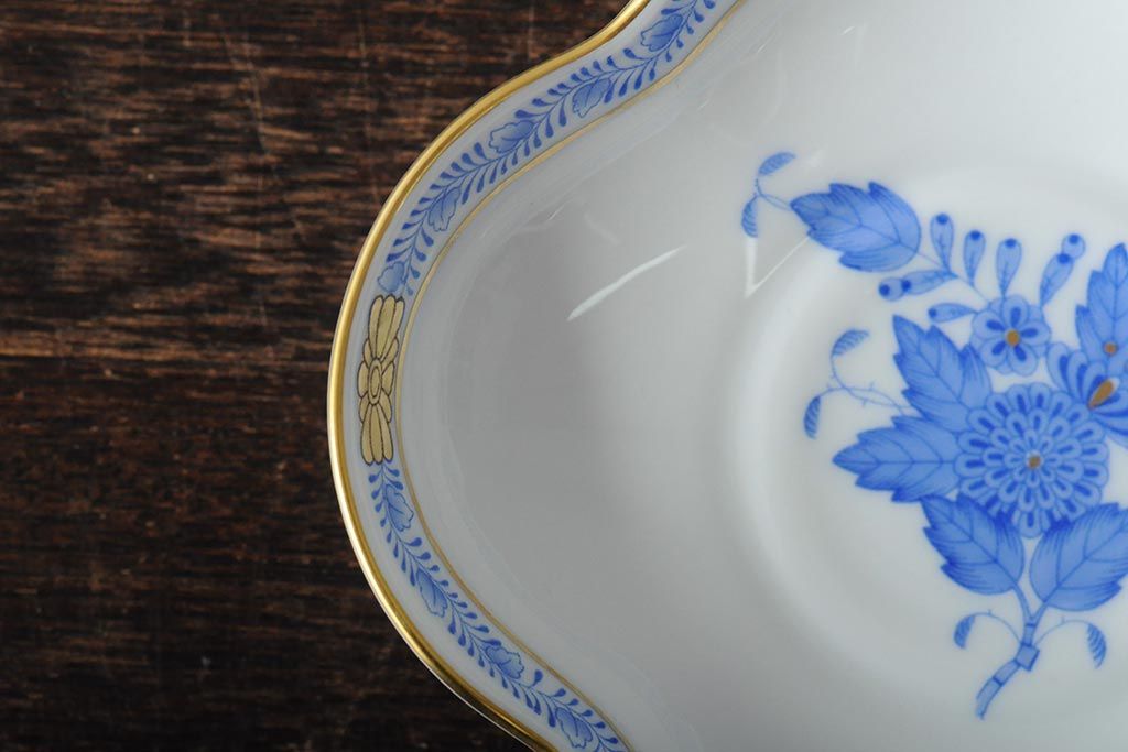 ハンガリー　HEREND(ヘレンド)　ハンドペイント　アポニー・ブルー　カップとプレート3点セット(小皿、ディッシュ、洋食器)(R-043611)