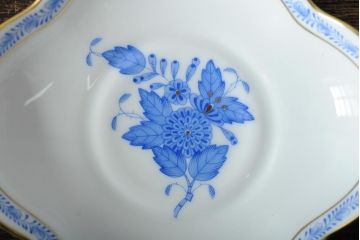 ハンガリー　HEREND(ヘレンド)　ハンドペイント　アポニー・ブルー　カップとプレート3点セット(小皿、ディッシュ、洋食器)(R-043611)