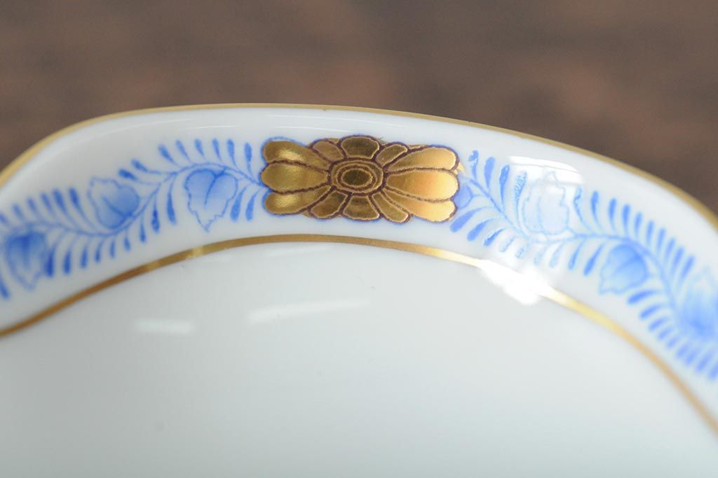 ハンガリー　HEREND(ヘレンド)　ハンドペイント　アポニー・ブルー　カップとプレート3点セット(小皿、ディッシュ、洋食器)(R-043611)