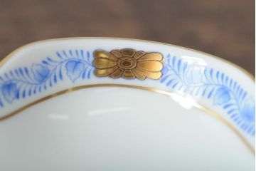 ハンガリー　HEREND(ヘレンド)　ハンドペイント　アポニー・ブルー　カップとプレート3点セット(小皿、ディッシュ、洋食器)(R-043611)