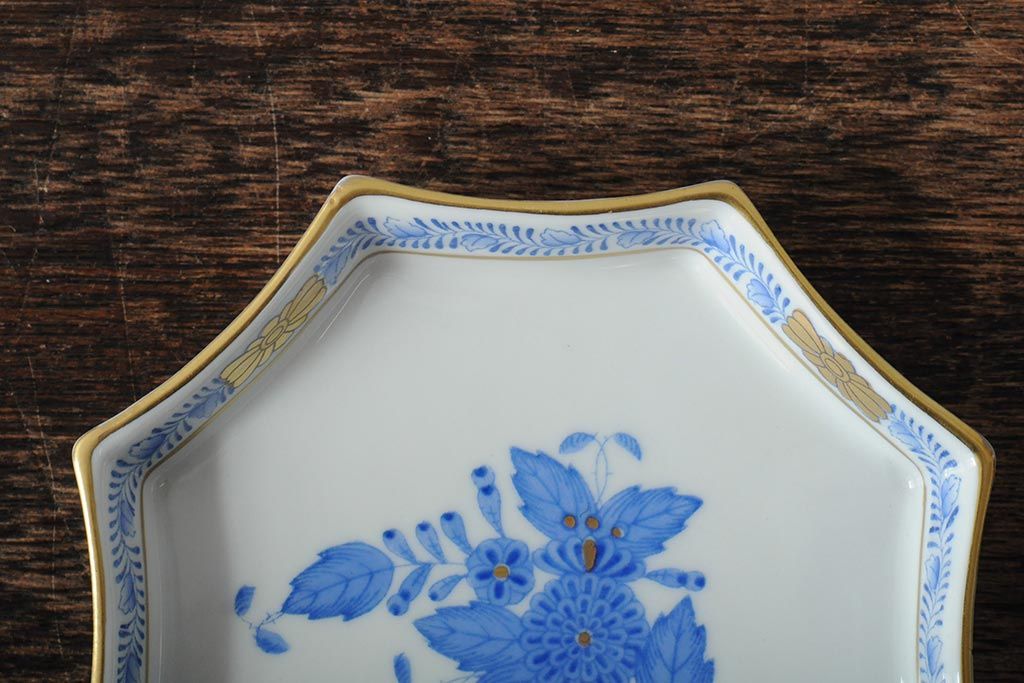 ハンガリー　HEREND(ヘレンド)　ハンドペイント　アポニー・ブルー　カップとプレート3点セット(小皿、ディッシュ、洋食器)(R-043611)