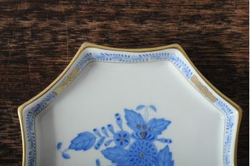 ハンガリー　HEREND(ヘレンド)　ハンドペイント　アポニー・ブルー　カップとプレート3点セット(小皿、ディッシュ、洋食器)(R-043611)