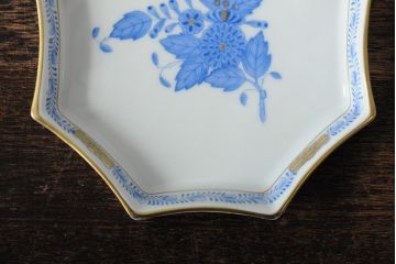 ハンガリー　HEREND(ヘレンド)　ハンドペイント　アポニー・ブルー　カップとプレート3点セット(小皿、ディッシュ、洋食器)(R-043611)