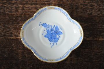 ハンガリー　HEREND(ヘレンド)　ハンドペイント　アポニー・ブルー　カップとプレート3点セット(小皿、ディッシュ、洋食器)(R-043611)