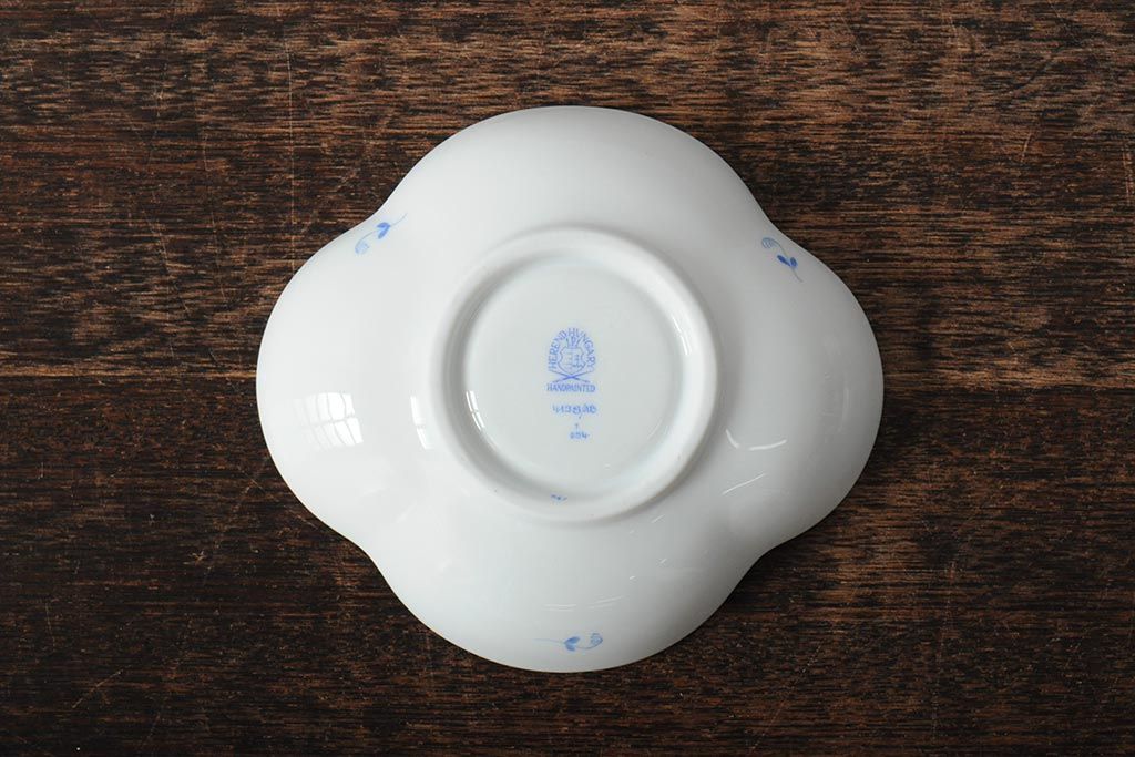 ハンガリー　HEREND(ヘレンド)　ハンドペイント　アポニー・ブルー　カップとプレート3点セット(小皿、ディッシュ、洋食器)(R-043611)