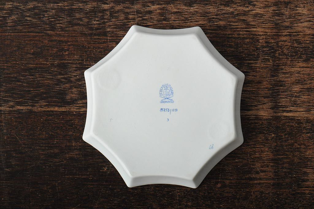 ハンガリー　HEREND(ヘレンド)　ハンドペイント　アポニー・ブルー　カップとプレート3点セット(小皿、ディッシュ、洋食器)(R-043611)