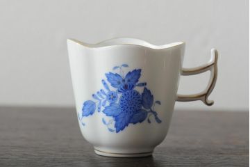 ハンガリー　HEREND(ヘレンド)　ハンドペイント　アポニー・ブルー　カップとプレート3点セット(小皿、ディッシュ、洋食器)(R-043611)