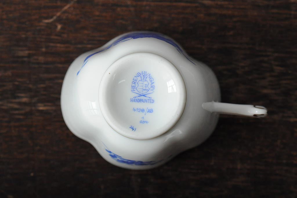 ハンガリー　HEREND(ヘレンド)　ハンドペイント　アポニー・ブルー　カップとプレート3点セット(小皿、ディッシュ、洋食器)(R-043611)