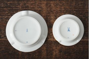 MEISSEN(マイセン)　ブルーオニオンとベーシックフラワーのアッシュトレイ2枚セット(灰皿、西洋陶磁器)(R043615)