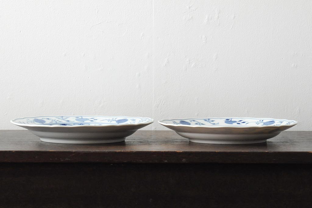 MEISSEN(マイセン)　ブルーオニオン　プレート2枚セット(デザートプレート、丸皿、中皿、洋食器、西洋陶磁器)(R-043616)