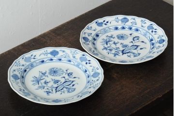MEISSEN(マイセン)　ブルーオニオン　プレート2枚セット(デザートプレート、丸皿、中皿、洋食器、西洋陶磁器)(R-043616)