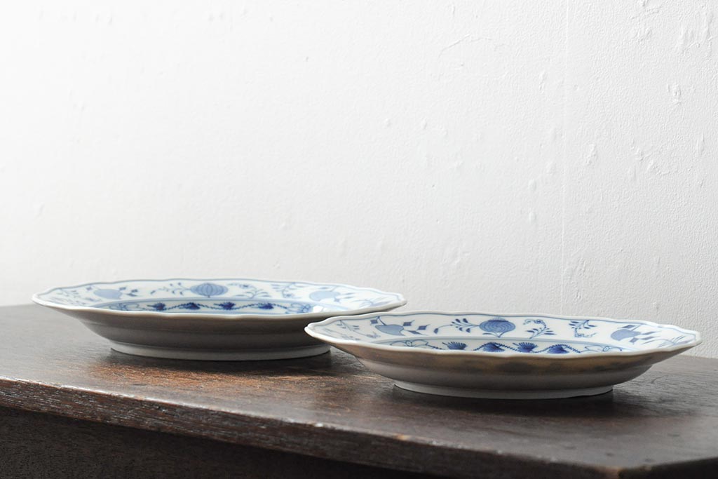 MEISSEN(マイセン)　ブルーオニオン　プレート2枚セット(デザートプレート、丸皿、中皿、洋食器、西洋陶磁器)(R-043616)