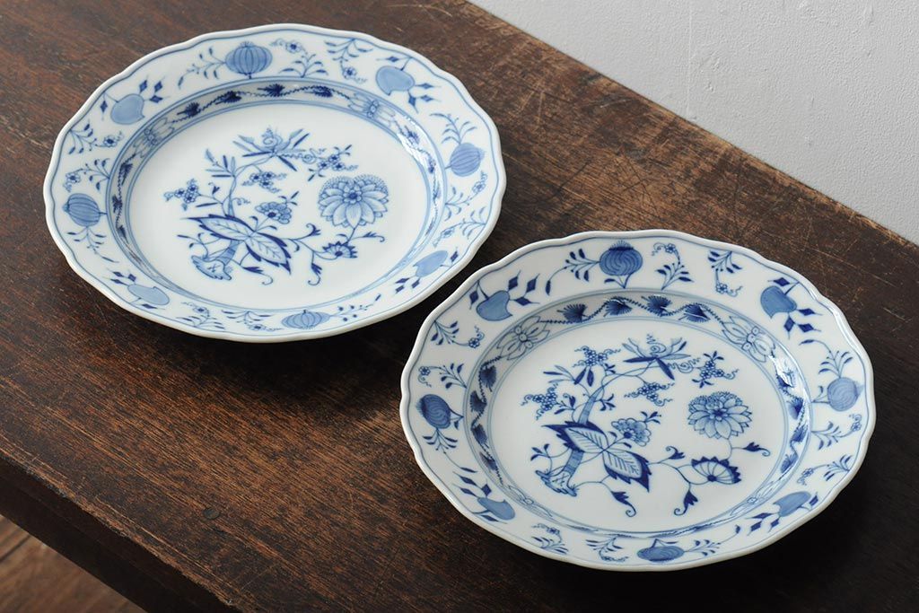 MEISSEN(マイセン)　ブルーオニオン　プレート2枚セット(デザートプレート、丸皿、中皿、洋食器、西洋陶磁器)(R-043616)