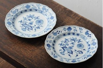 MEISSEN(マイセン)　ブルーオニオン　プレート2枚セット(デザートプレート、丸皿、中皿、洋食器、西洋陶磁器)(R-043616)