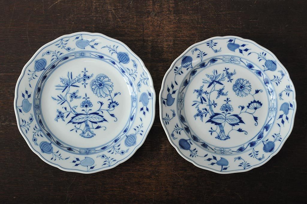 MEISSEN(マイセン)　ブルーオニオン　プレート2枚セット(デザートプレート、丸皿、中皿、洋食器、西洋陶磁器)(R-043616)
