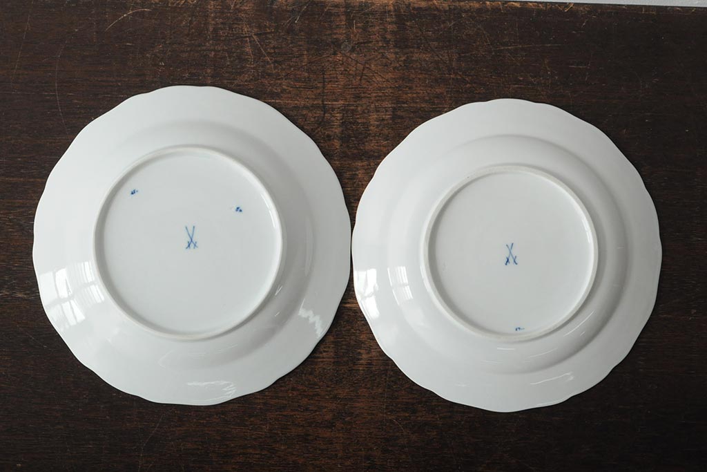 MEISSEN(マイセン)　ブルーオニオン　プレート2枚セット(デザートプレート、丸皿、中皿、洋食器、西洋陶磁器)(R-043616)