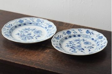 MEISSEN(マイセン)　ブルーオニオン　プレート2枚セット(デザートプレート、丸皿、中皿、洋食器、西洋陶磁器)(R-043616)