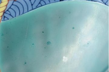 船津彩雲作　色鍋島三瓢箪青海波文皿6枚セット(伊万里大皿、小皿、和食器、箱なし)(R-043620)