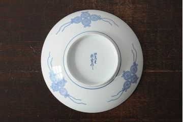 船津彩雲作　色鍋島三瓢箪青海波文皿6枚セット(伊万里大皿、小皿、和食器、箱なし)(R-043620)