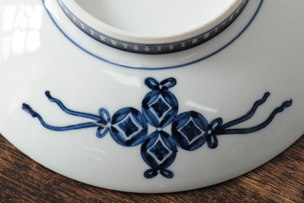 船津彩雲作　色鍋島三瓢箪青海波文皿6枚セット(伊万里大皿、小皿、和食器、箱なし)(R-043620)