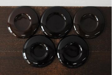 大正昭和初期　菊・桃図　蒔絵木皿5枚セット(漆器、木製皿、銘々皿)(R-043622)