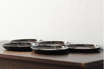 大正昭和初期　桃図　蒔絵木皿5枚セット(漆器、木製皿、銘々皿)(R-043623)