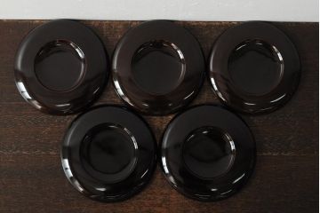 大正昭和初期　桃図　蒔絵木皿5枚セット(漆器、木製皿、銘々皿)(R-043623)