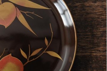 大正昭和初期　桃図　蒔絵木皿5枚セット(漆器、木製皿、銘々皿)(R-043623)