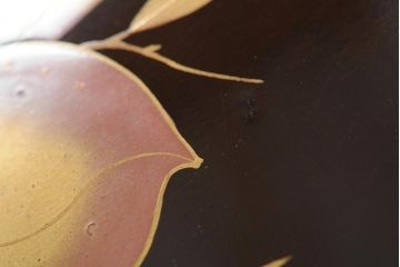 大正昭和初期　桃図　蒔絵木皿5枚セット(漆器、木製皿、銘々皿)(R-043623)