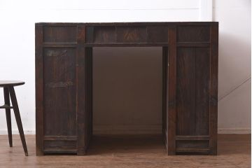 アンティーク家具　昭和初期　引き出し12杯　レア!珍しい側面扉付きの両袖デスク(ワークデスク、机、在宅ワーク、在宅用)(R-043643)