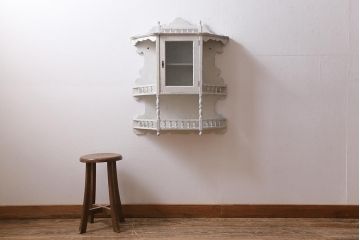 アンティーク家具　フランスアンティーク　オーク材　シャビーなペイントがおしゃれなウォールキャビネット(壁掛け収納棚、ウォールシェルフ)(R-043691)