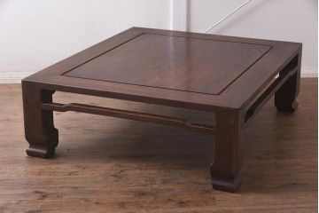 アンティーク家具　昭和中期　総ケヤキ材　くっきりとした杢目が魅力の座卓(ローテーブル、センターテーブル)(R-043692)