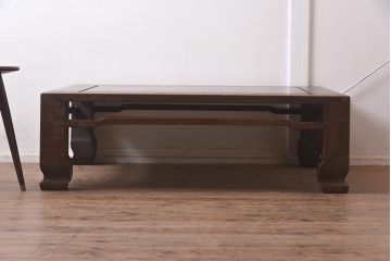 アンティーク家具　昭和中期　総ケヤキ材　くっきりとした杢目が魅力の座卓(ローテーブル、センターテーブル)(R-043692)