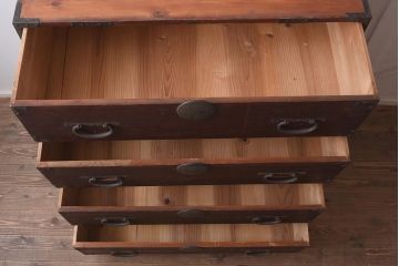 アンティーク家具　ヒノキ材　古い木の質感が味わい深い重ね箪笥(衣装箪笥、時代箪笥、引き出し)(R-043693)