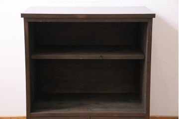 ラフジュ工房オリジナル　古建具リメイク　前板栗材　引き出し付き　和モダンな脚付きキャビネット(水屋、収納棚、戸棚)(R-043699)
