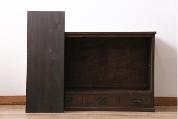 ラフジュ工房オリジナル　古建具リメイク　前板栗材　引き出し付き　和モダンなキャビネット(水屋、収納棚、戸棚)(R-043700)