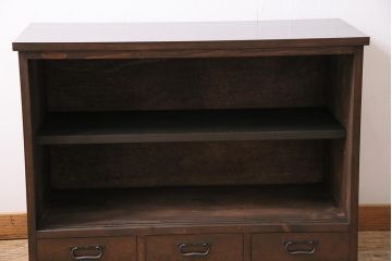 ラフジュ工房オリジナル　古建具リメイク　前板栗材　引き出し付き　和モダンなキャビネット(水屋、収納棚、戸棚)(R-043700)