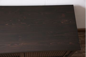 ラフジュ工房オリジナル　古建具リメイク　前板栗材　引き出し付き　和モダンなキャビネット(水屋、収納棚、戸棚)(R-043700)