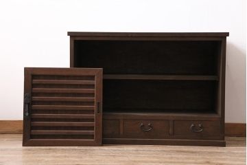 ラフジュ工房オリジナル　古建具リメイク　前板栗材　引き出し付き　和レトロなキャビネット(水屋、収納棚、戸棚)(R-043701)