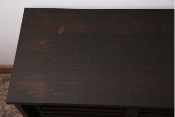 ラフジュ工房オリジナル　古建具リメイク　前板栗材　引き出し付き　和レトロなキャビネット(水屋、収納棚、戸棚)(R-043701)