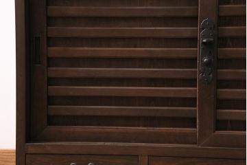 ラフジュ工房オリジナル　古建具リメイク　前板栗材　引き出し付き　和レトロなキャビネット(水屋、収納棚、戸棚)(R-043701)